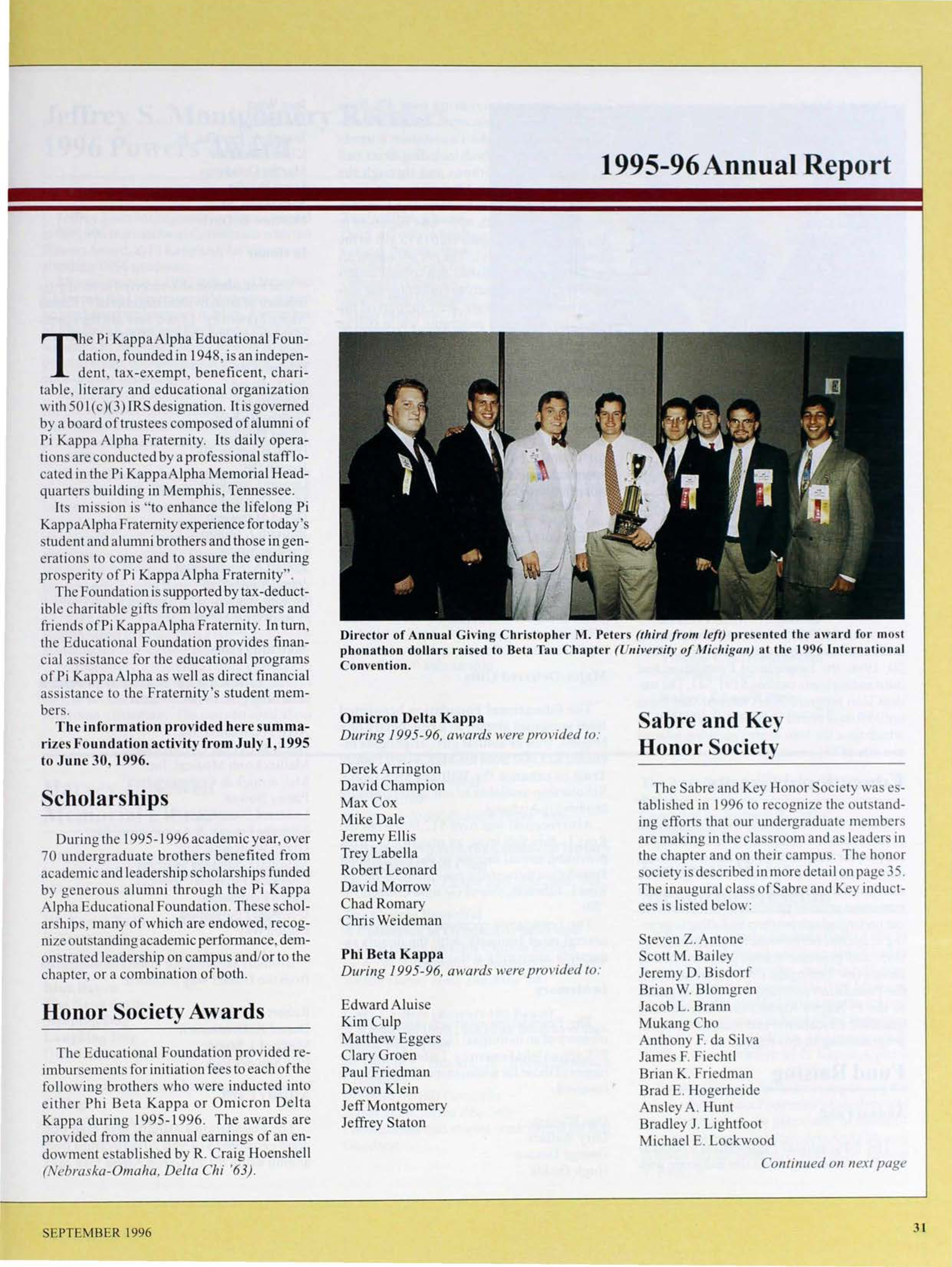 Pi Kappa Alpha Educational Foundation: 1995-96 Annual Report